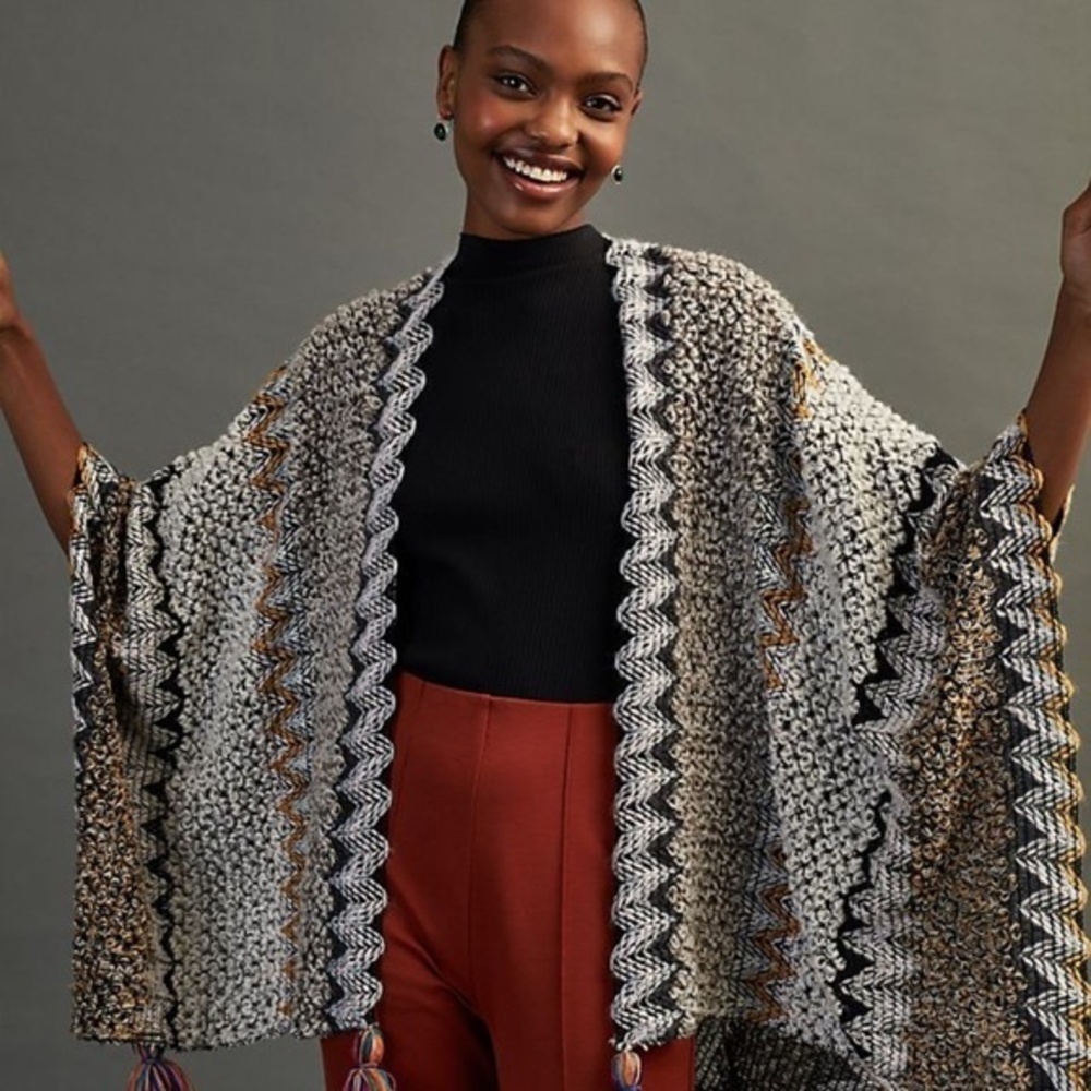 Anthropologie Fringe Knit Kimono